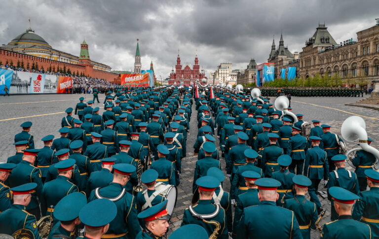 Vene sõjaväelased osalemas 9. maiks korraldatud paraadi peaproovil Moskva Punasel väljakul, 5. mail 2024. EPA/Scanpix
